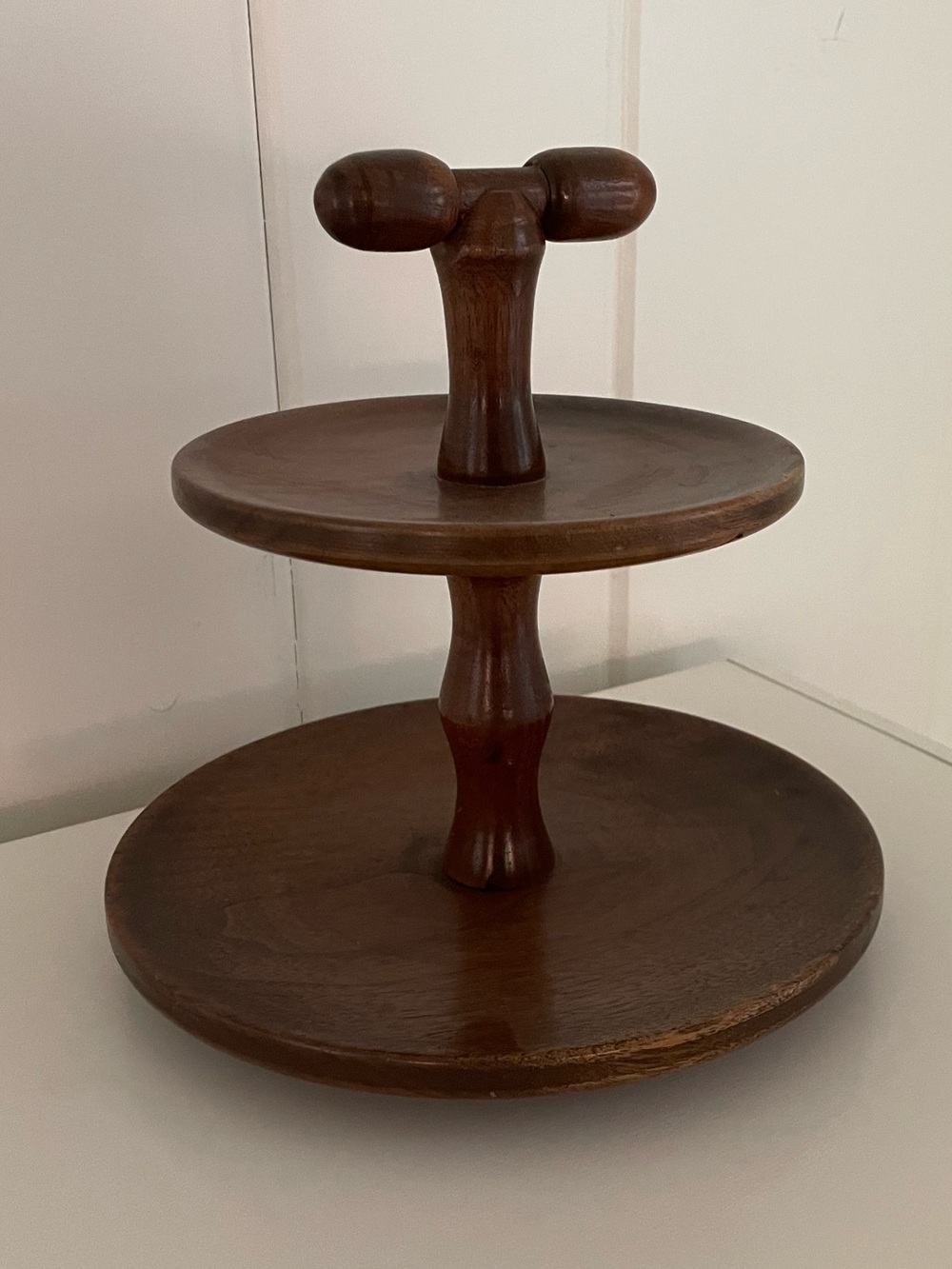 Two-Tier Wood Display Stand in Rich Brown - Picture 3 of 4